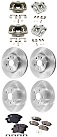 4-Wheel Set Front and Rear Brake Kit With Calipers, Plain Surface 5 Lugs Front-276 mm/Rear-267.97 mm Front-Organic/Rear-Ceramic FWD, Includes (4) Caliper, (4) Disc, and (2) Pad Set
