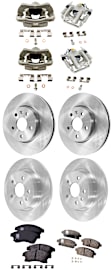 4-Wheel Set Front and Rear Brake Kit With Calipers, Plain Surface 5 Lugs Front-276 mm/Rear-267.97 mm Front-Organic/Rear-Ceramic FWD, Includes (4) Caliper, (4) Disc, and (2) Pad Set