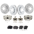 4-Wheel Set Front and Rear Brake Kit With Calipers, Cross-drilled and Slotted 5 Lugs Front-281.94 mm/Rear-281.69 mm Ceramic FWD, Includes (4) Brake Caliper, (2) Brake Pad Set and (4) Brake Disc