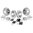 4-Wheel Set Front and Rear Brake Kit With Calipers, Front-Plain Surface/Rear-Cross-drilled and Slotted 5 Lugs Front-295.91 mm/Rear-288.04 mm Ceramic, Includes (4) Caliper, (4) Disc, and (2) Pad Set