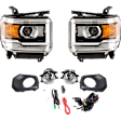4-Piece Kit, Driver and Passenger Side Headlight, Assembly, Halogen, with Fog Light