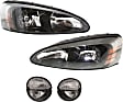 2004 Pontiac Grand Prix - 4-Piece Kit Driver and Passenger Side Halogen Headlight, With bulb(s), OE Replacement,  Includes (2) Fog Light and (2) Headlight