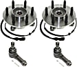 2-Wheel Set Front, Driver and Passenger Side Wheel Hub, 6 Lugs, With Bearing, With Sensor, Includes (2) Tie Rod End and (2) Wheel Hub