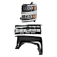 3-Piece Kit Driver Side Halogen Headlight, With bulb(s), OE Replacement, Includes (1) Fender, (1) Grille Assembly and (1) Headlight