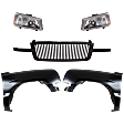 5-Piece Kit, Front, Driver and Passenger Side Fender, Includes (2) Fender, (1) Grille, and (2) Headlight