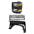 3-Piece Kit Driver and Passenger Side Halogen Headlight, With bulb(s), OE Replacement,, CAPA Certified, Includes (1) Fender, (1) Grille Assembly and (1) Headlight