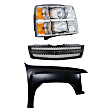 3-Piece Kit, Front, Passenger Side Fender, Includes (1) Fender, (1) Grille, and (1) Headlight