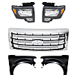 4-Piece Kit Lariat Grille Chrome CAPA Certified, Includes (1) Headlight, (2) Fender and (1) Grille Assembly