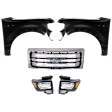 4-Piece Kit Front, Driver and Passenger Side Fender CAPA Certified, Includes (1) Headlight, (2) Fender and (1) Grille Assembly