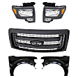 4-Piece Kit XL Grille Matte Black CAPA Certified, Includes (1) Headlight, (2) Fender and (1) Grille Assembly