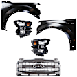 4-Piece Kit Driver and Passenger Side Halogen Headlight, Without bulb(s), OE Replacement, Includes (1) Headlight, (2) Fender and (1) Grille Assembly