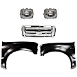 5-Piece Kit Grille, Chrome Shell with Painted Gray Insert, Includes (2) Fender, (1) Grille, and (2) Headlight