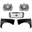 5-Piece Kit Grille, Painted Black Shell with Chrome Insert, Includes (2) Fender, (1) Grille, and (2) Headlight