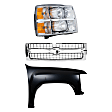 3-Piece Kit, Grille Chrome Shell with Textured Black Insert, Includes (1) Fender, (1) Grille, and (1) Headlight