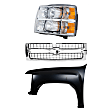 3-Piece Kit, Grille Chrome Shell with Textured Black Insert, Includes (1) Fender, (1) Grille, and (1) Headlight
