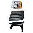3-Piece Kit Front, Driver Side Fender, Includes (1) Fender, (1) Grille Assembly and (1) Headlight