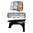3-Piece Kit, Grille Chrome Shell with Painted Black Insert, Includes (1) Fender, (1) Grille, and (1) Headlight