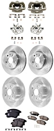 4-Wheel Set Front and Rear Brake Kit With Calipers, Plain Surface 5 Lugs Front-276 mm/Rear-267.97 mm Front-Organic/Rear-Ceramic FWD, Includes (4) Caliper, (4) Disc, and (2) Pad Set