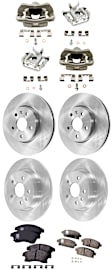 4-Wheel Set Front and Rear Brake Kit With Calipers, Plain Surface 5 Lugs Front-276 mm/Rear-267.97 mm Front-Organic/Rear-Ceramic FWD, Includes (4) Caliper, (4) Disc, and (2) Pad Set
