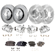 4-Wheel Set Front and Rear Brake Kit With Calipers, Plain Surface, 5 Lugs, Ceramic, Includes (4) Brake Caliper, (4) Brake Disc, and (2) Brake Pad Set