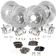 4-Wheel Set Front and Rear Brake Kit With Calipers, Cross-drilled and Slotted 5 Lugs Front-344.93 mm/Rear-320.04 mm Ceramic RWD, Includes (4) Brake Caliper, (2) Brake Pad Set and (4) Brake Disc
