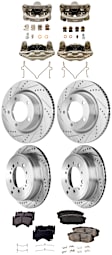 4-Wheel Set Front and Rear Brake Kit With Calipers, Cross-drilled and Slotted 5 Lugs Front-354.08 mm/Rear-345.19 mm Ceramic, Includes (4) Brake Caliper, (4) Brake Disc and (2) Brake Pad Set