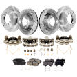 4-Wheel Set Front and Rear Brake Kit With Calipers, Front-Cross-drilled and Slotted/Rear-Plain Surface 5 Lugs Front-354.08 mm/Rear-344.93 mm Ceramic, Includes (4) Caliper, (4) Disc and (2) Pad Set