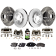 4-Wheel Set Front and Rear Brake Kit With Calipers, Plain Surface, 6 Lugs, Ceramic, Includes (1) Brake Fluid, (4) Caliper, (4) Disc, and (2) Pad Set