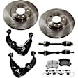 7-Piece Kit Front, Driver and Passenger Side Axle Assembly - New 7-Piece Kit, 2.3L, 4Cyl, Includes (2) Brake Disc, (1) Brake Pad Set, (2) Control Arm and (2) Axle Assembly