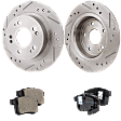 2-Wheel Set Rear Brake Disc and Pad Kit, Cross-drilled and Slotted 281.69 mm Ceramic Pro-Line Series, Includes (1) Brake Pad Set and (2) Brake Disc