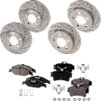 4-Wheel Set Front and Rear Brake Disc and Pad Kit, Cross-drilled and Slotted 5 Lugs Front-276 mm/Rear-266.95 mm Ceramic Pro-Line Series, Includes (4) Disc and (2) Pad Set