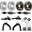 12-Piece Kit Front, Driver and Passenger Side Axle Assembly - New 12-Piece Kit, 4.0L, 6Cyl, Includes (2) Brake Pad Set, (4) Control Arm, (4) Brake Disc and (2) Axle Assembly