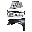 3-Piece Kit, Grille Chrome Shell with Black Insert, Includes (1) Fender, (1) Grille, and (1) Headlight