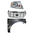 3-Piece Kit, Grille Chrome Shell with Black Insert, Includes (1) Fender, (1) Grille, and (1) Headlight