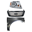 3-Piece Kit Passenger Side Halogen Headlight, Includes (1) Fender, (1) Grille Assembly, and (1) Headlight
