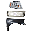 3-Piece Kit, Grille Chrome Shell with Beige Insert, Includes (1) Fender, (1) Grille, and (1) Headlight