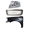 3-Piece Kit, Grille Chrome Shell with Beige Insert, Includes (1) Fender, (1) Grille, and (1) Headlight