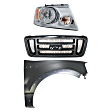 3-Piece Kit Passenger Side Halogen Headlight, Includes (1) Fender, (1) Grille Assembly, and (1) Headlight
