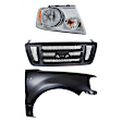 3-Piece Kit, Grille Paintable Shell with Black Insert, Includes (1) Fender, (1) Grille, and (1) Headlight