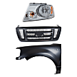 3-Piece Kit, Grille Paintable Shell with Black Insert, Includes (1) Fender, (1) Grille, and (1) Headlight