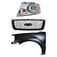 3-Piece Kit, Grille Chrome Shell with Black Insert, Includes (1) Fender, (1) Grille, and (1) Headlight