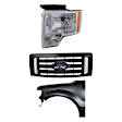2009 Ford F-150 - 3-Piece Kit Grille, Textured Gray, CAPA Certified  Includes (1) Fender, (1) Grille, and (1) Headlight