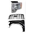 2011 Ford F-150 - 3-Piece Kit Grille, Chrome, For Models With  Package, CAPA Certified  Includes (1) Fender, (1) Grille, and (1) Headlight