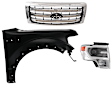 3-Piece Kit, Grille Chrome Shell with Painted Gold Insert, CAPA Certified, Includes (1) Fender, (1) Grille Shell and Insert, and (1) Headlight