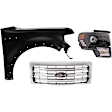 3-Piece Kit, Grille Chrome Shell with Painted Gold Insert, CAPA Certified, Includes (1) Fender, (1) Grille, and (1) Headlight