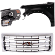 3-Piece Kit, Grille Chrome Shell with Painted Gold Insert, CAPA Certified, Includes (1) Fender, (1) Grille, and (1) Headlight