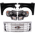 5-Piece Kit, Grille Chrome Shell with Painted Gold Insert, CAPA Certified, Includes (2) Fender, (1) Grille, and (2) Headlight