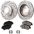 2-Wheel Set Front Brake Disc and Pad Kit, Cross-drilled and Slotted 261.7 mm Ceramic Pro-Line Series, Includes (1) Brake Pad Set and (2) Brake Disc