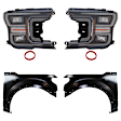 4-Piece Kit, Front, Driver and Passenger Side Fender, For Models With Wheel Opening Molding and Active Park Assist System, CAPA Certified, Includes (2) Fender and (2) Headlight
