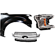 3-Piece Kit Passenger Side Halogen Headlight, Includes (1) Fender, (1) Grille Assembly, and (1) Headlight, CAPA Certified